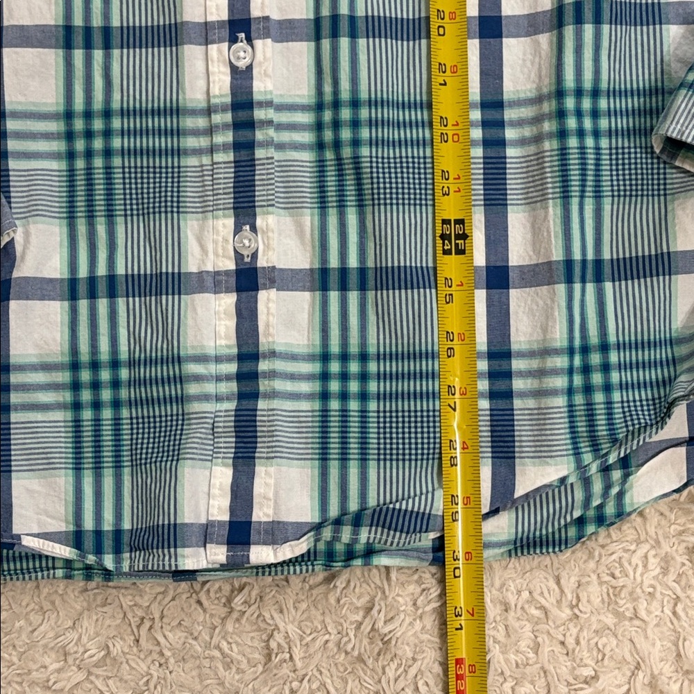 J. CREW FACTORY M Flex Washed Slim Cut blue, green, white button down shirt - Picture 5 of 8